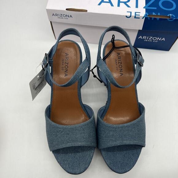 Arizona Jean Co Womens Heather Heeled Sandals Blue Denim Size 7.5M - Picture 5 of 16
